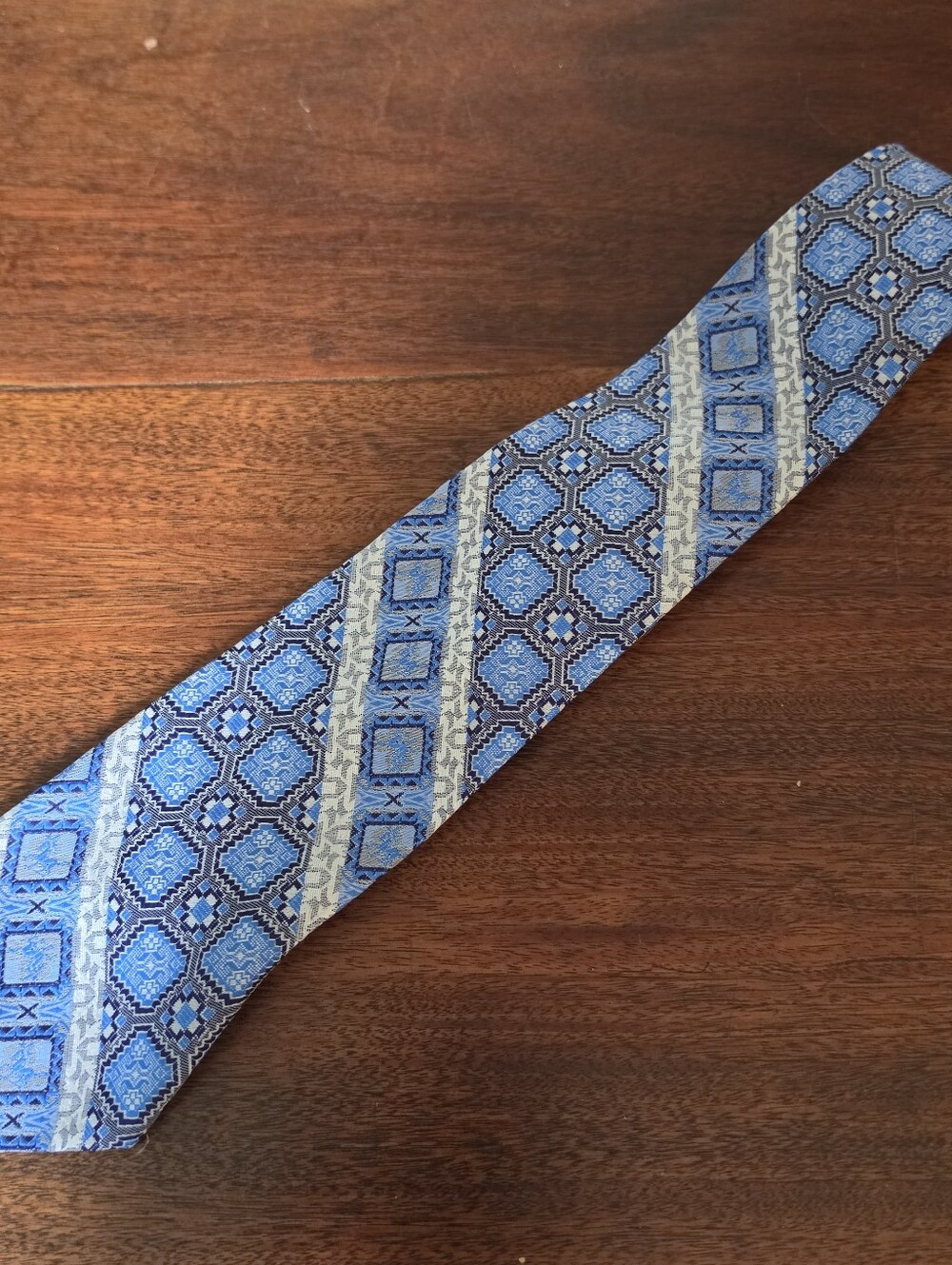 Vintage Superba Blue Black and White Abstract Striped Tie